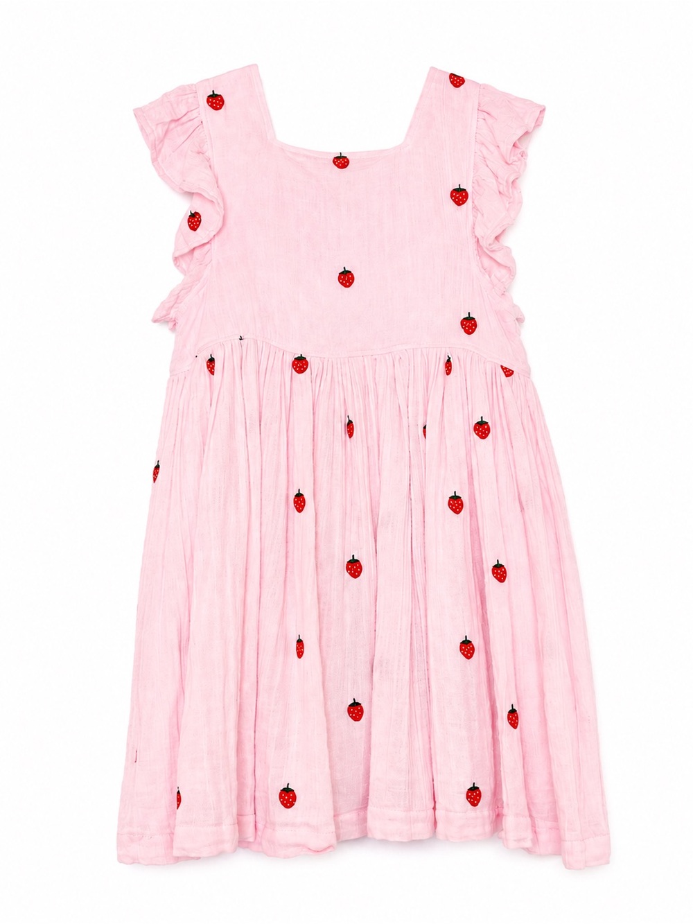 Pink Chicken Girls Strawberry Embroidered Elsie Dress